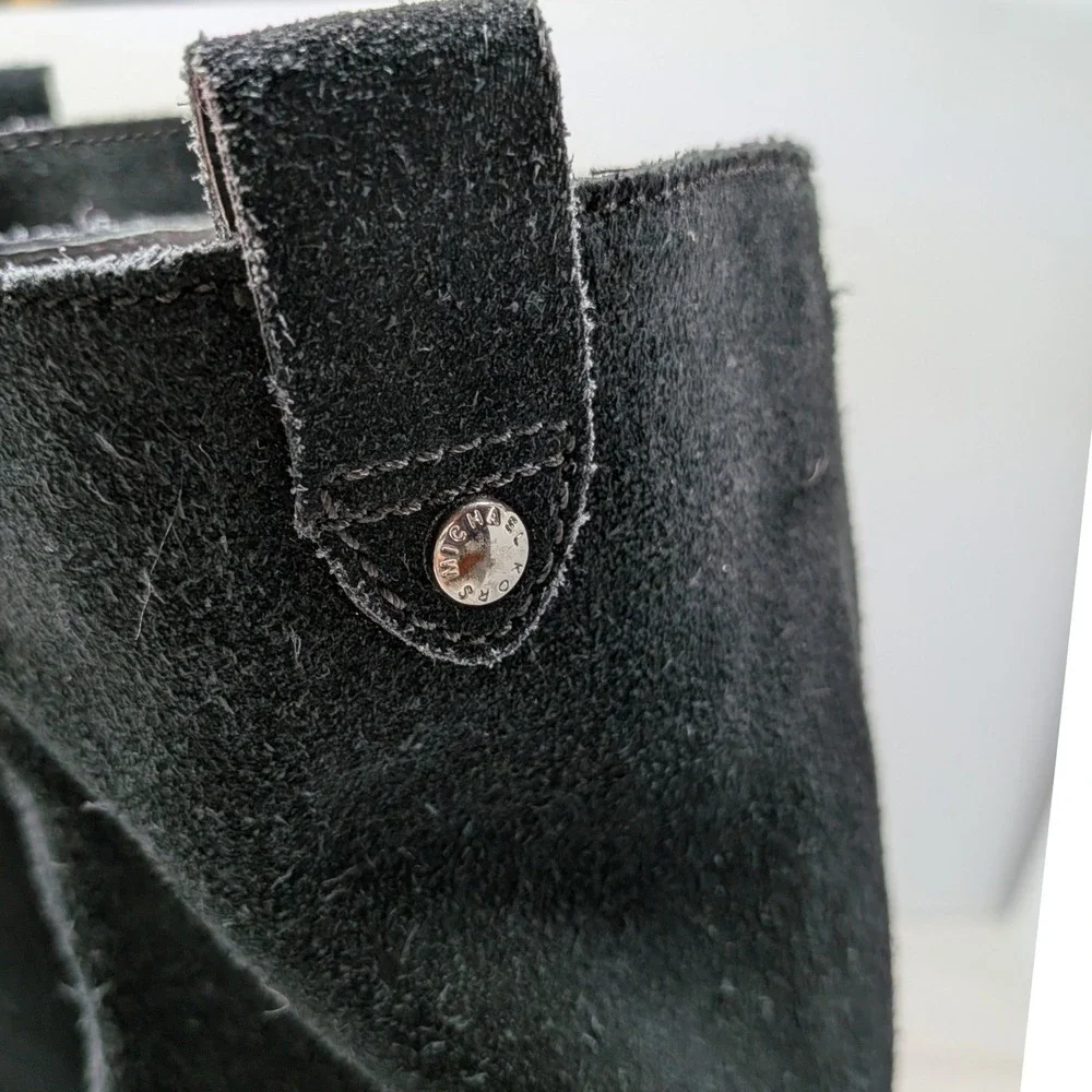 Michael Michael Kors Black Suede Tall Boots Silver Chain Trim Womens 6M
